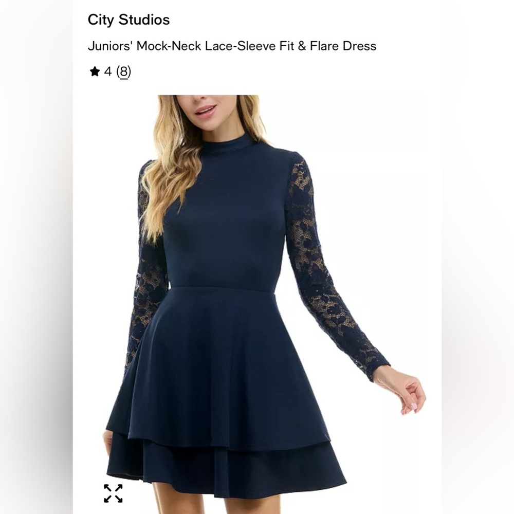 City Studio Navy Lace Long Sleeve Dress